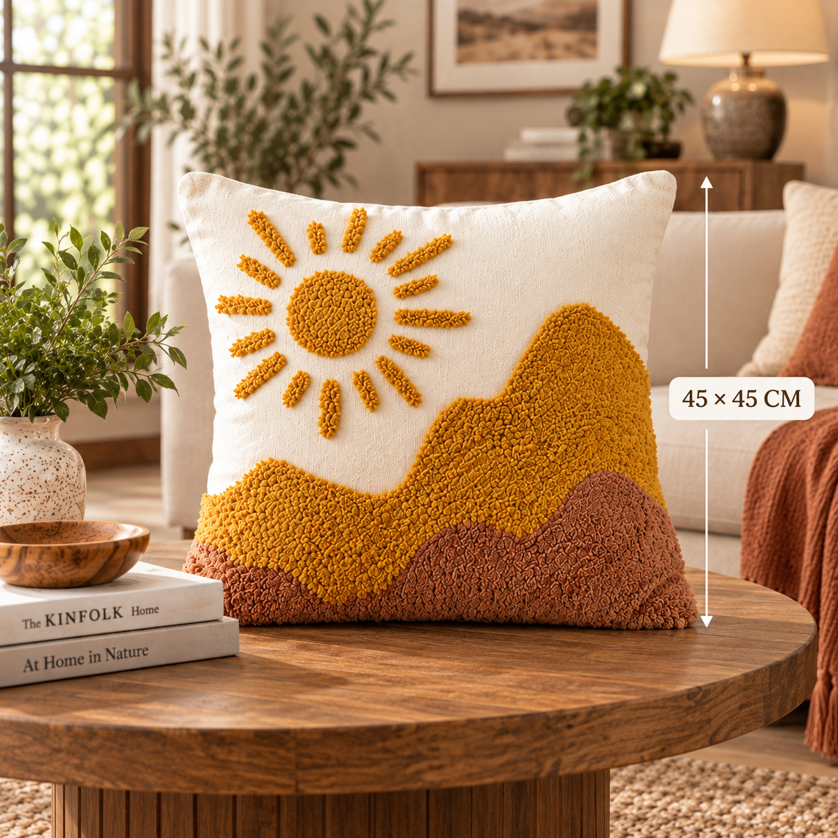 Desert Sunrise Tufted Decorative Cotton Cushion Cover