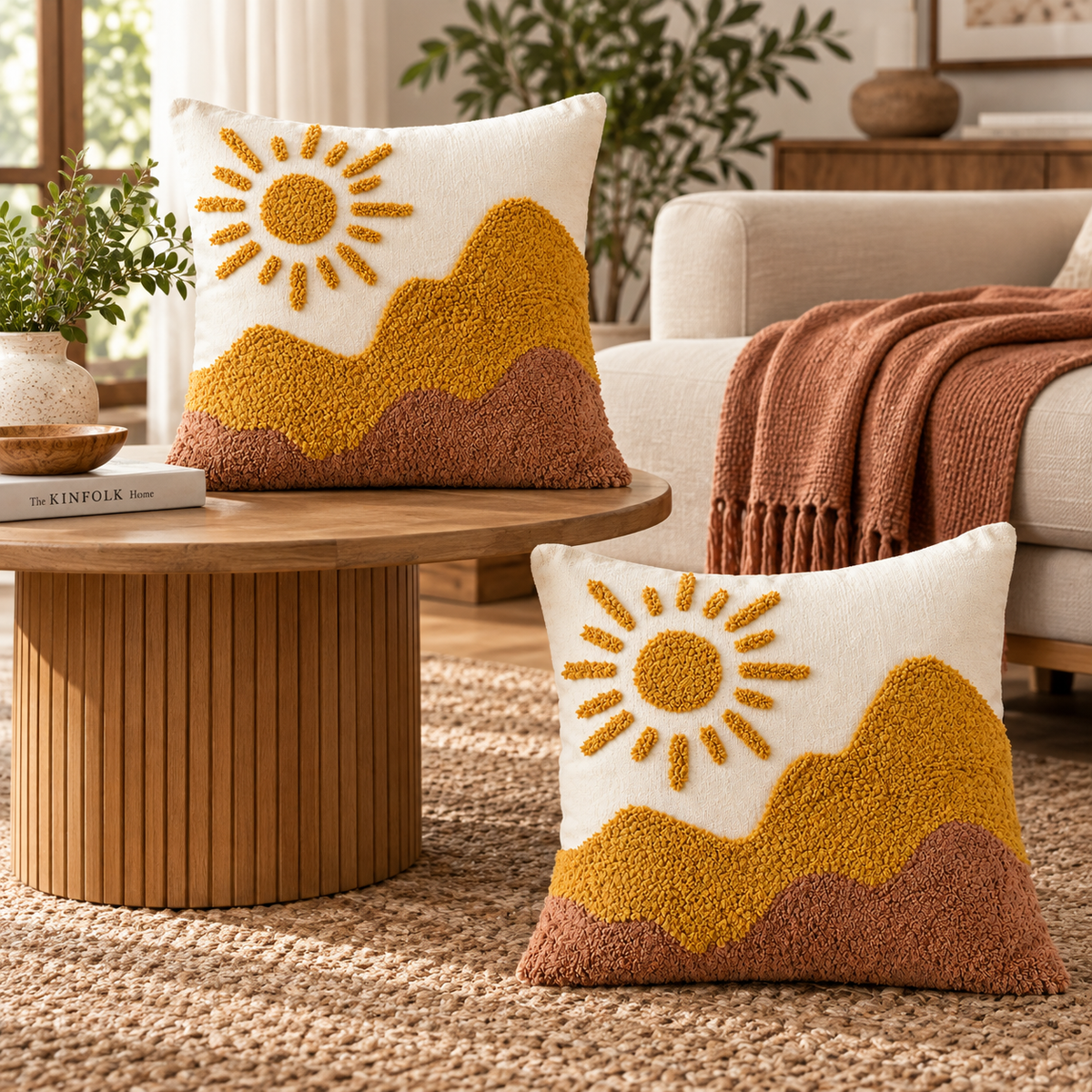 Desert Sunrise Tufted Decorative Cotton Cushion Cover