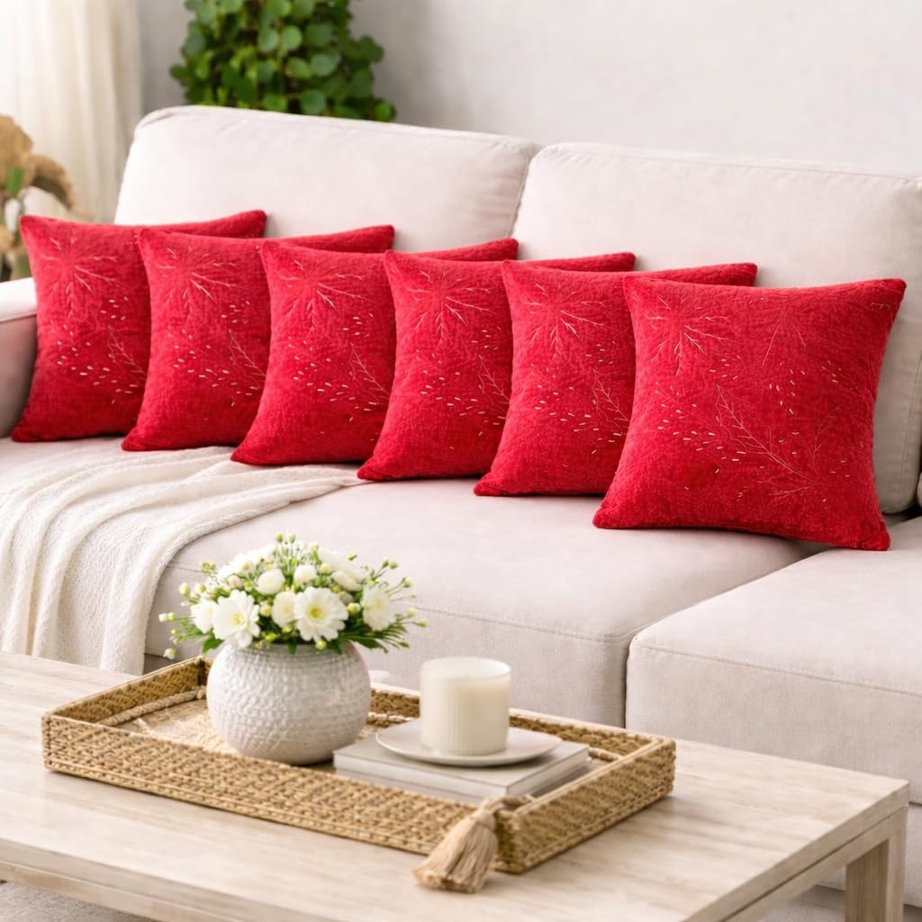 Majestic Carmine Velvet Embellishment Cushion Cover