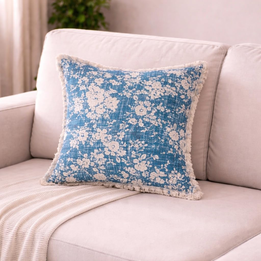 Elysian Blue Botanique Double Layer Cotton Gauze Cushion Cover