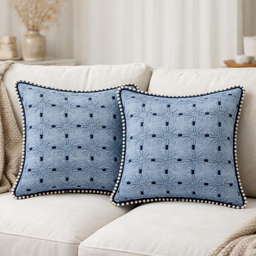 Celeste Star Grid  Indigo Cushion Cover