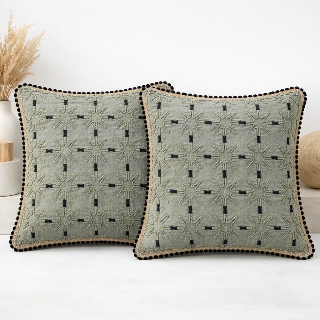 Celeste Star Grid Cushion  Olive green