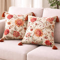 Ivory Glow Floral Tassel Cushion Cover