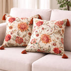 Ivory Glow Floral Tassel Cushion Cover