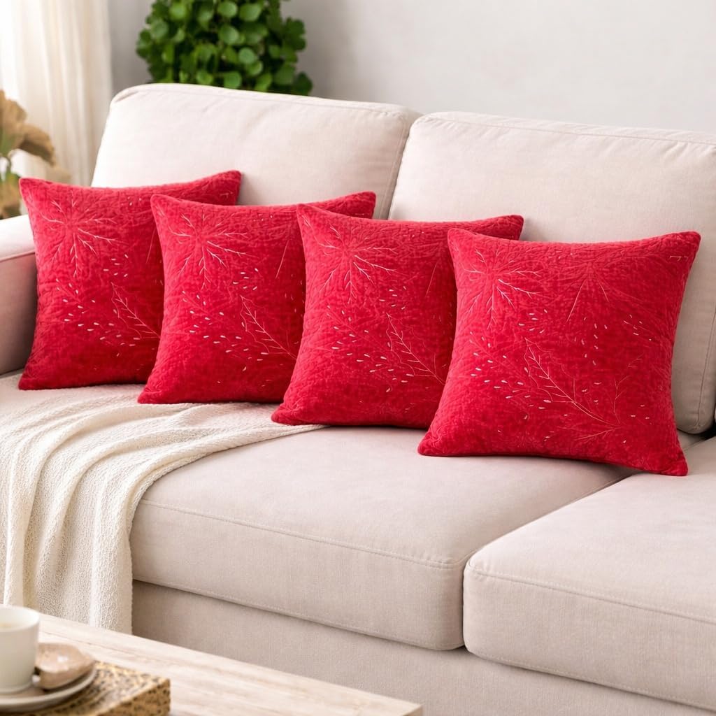 Majestic Carmine Velvet Embellishment Cushion Cover