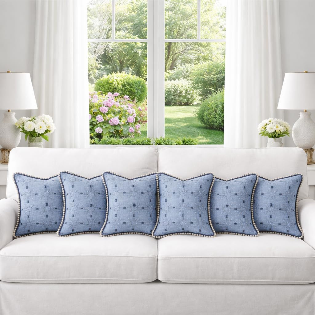 Celeste Star Grid  Indigo Cushion Cover