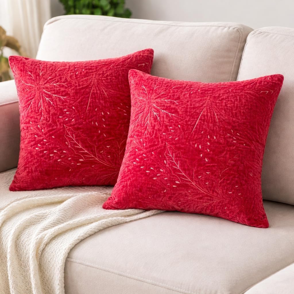 Majestic Carmine Velvet Embellishment Cushion Cover