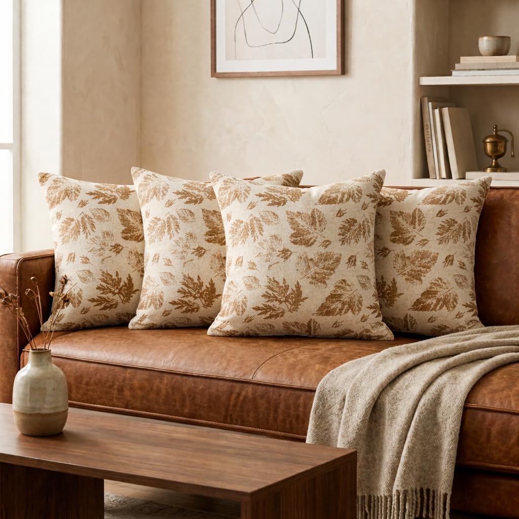 Organic cotton slub, natural botanical prints Cushion Cover