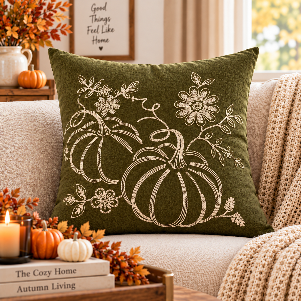 Pumpkin Harvest Throw Cushion Cover – Autumn Fall Decorative Accent Pillow - pack of 2