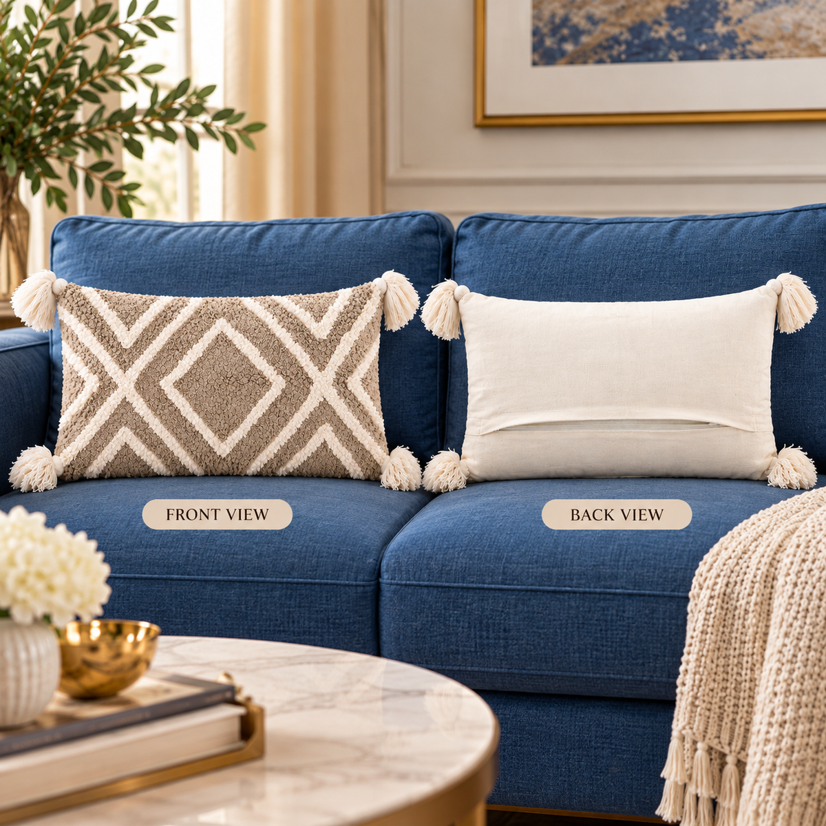 Sandstone Diamond Tufted Cotton Blend Cushion Cover