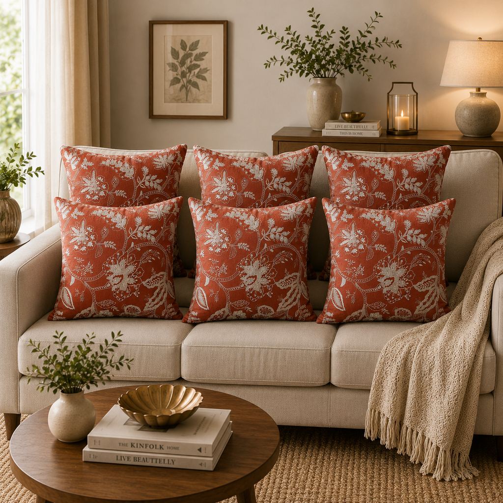 Handcrafted Garden Embroidered Linen Cushion Cover