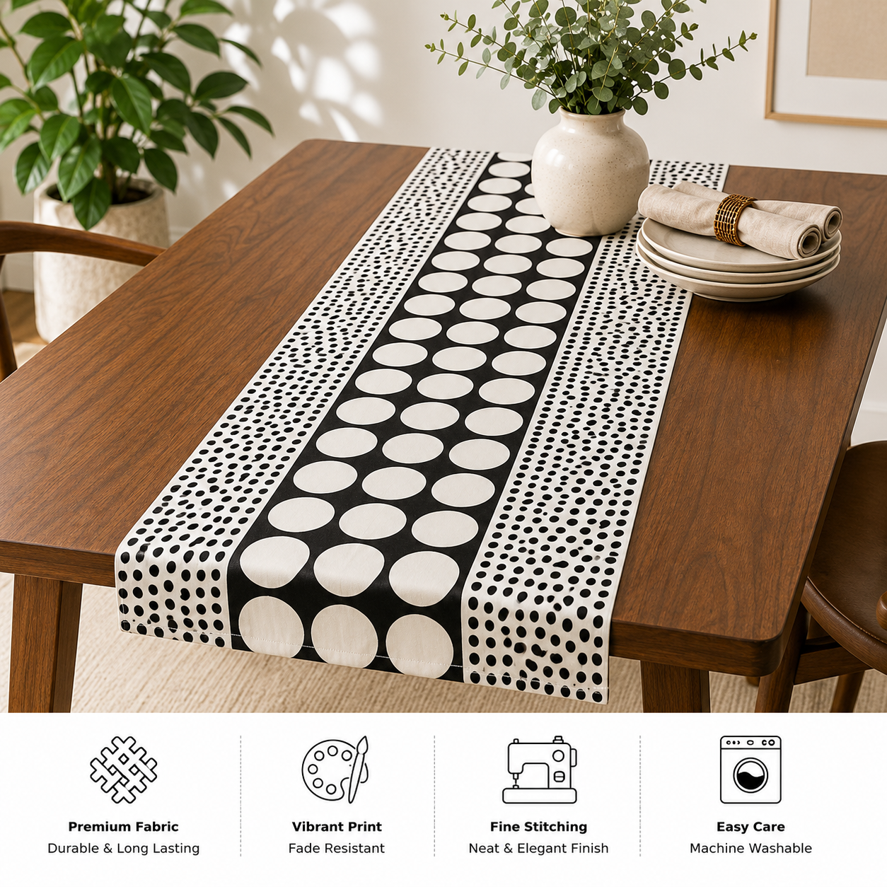 Black & White Harmony Reversible Table Runner