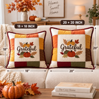 Grateful Harvest Pumpkin Cushion Cover – Autumn Patchwork Decorative Pillow - pack of 2
