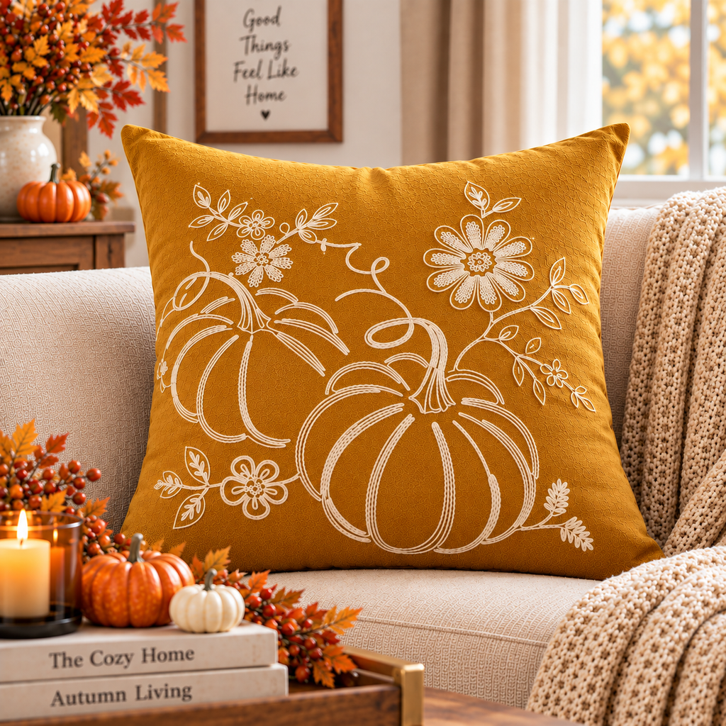 Pumpkin Harvest Throw Cushion Cover – Autumn Fall Decorative Accent Pillow - pack of 2