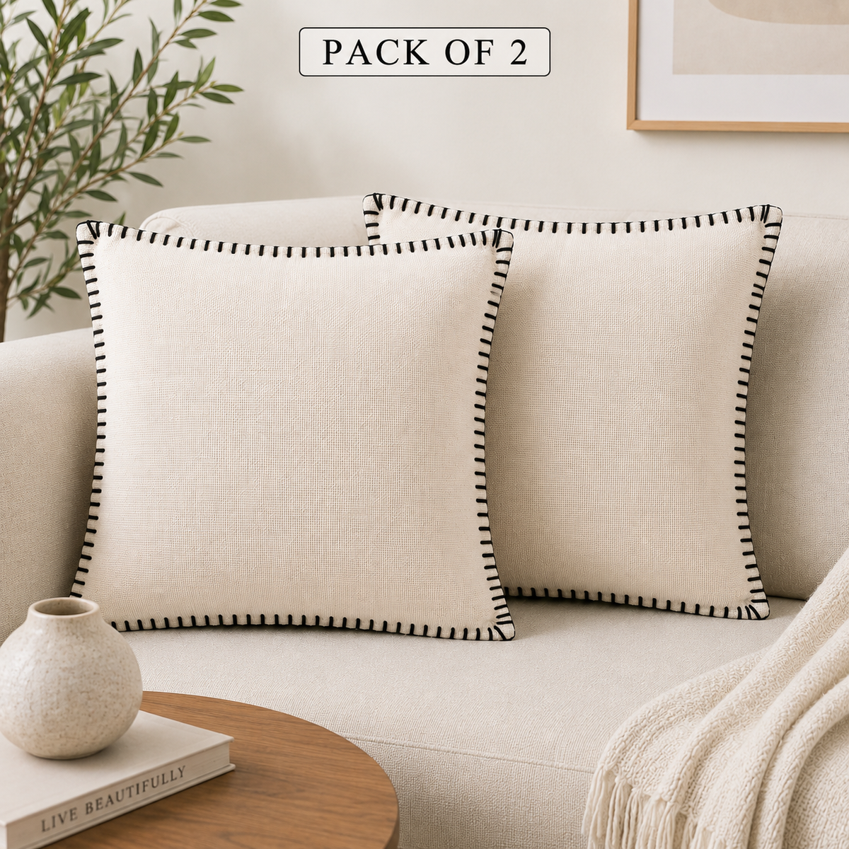 Ivory Grace Embroidered Cotton Cushion Cover