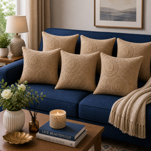 Umber Mist Hand-Embroidered Cushion Cover
