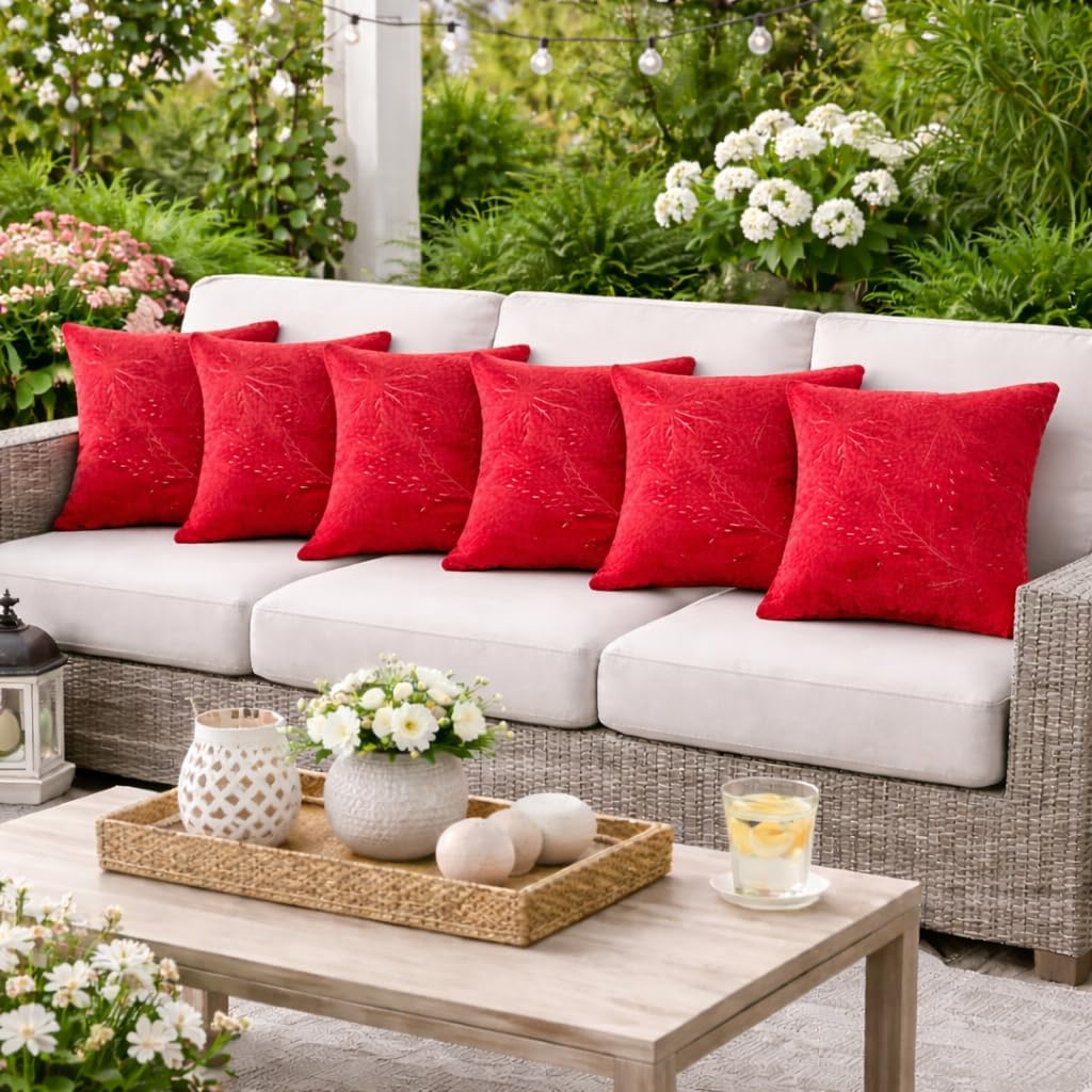 Majestic Carmine Velvet Embellishment Cushion Cover