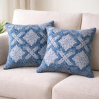 Indigo Mist Acid-Washed Crewel Cushion