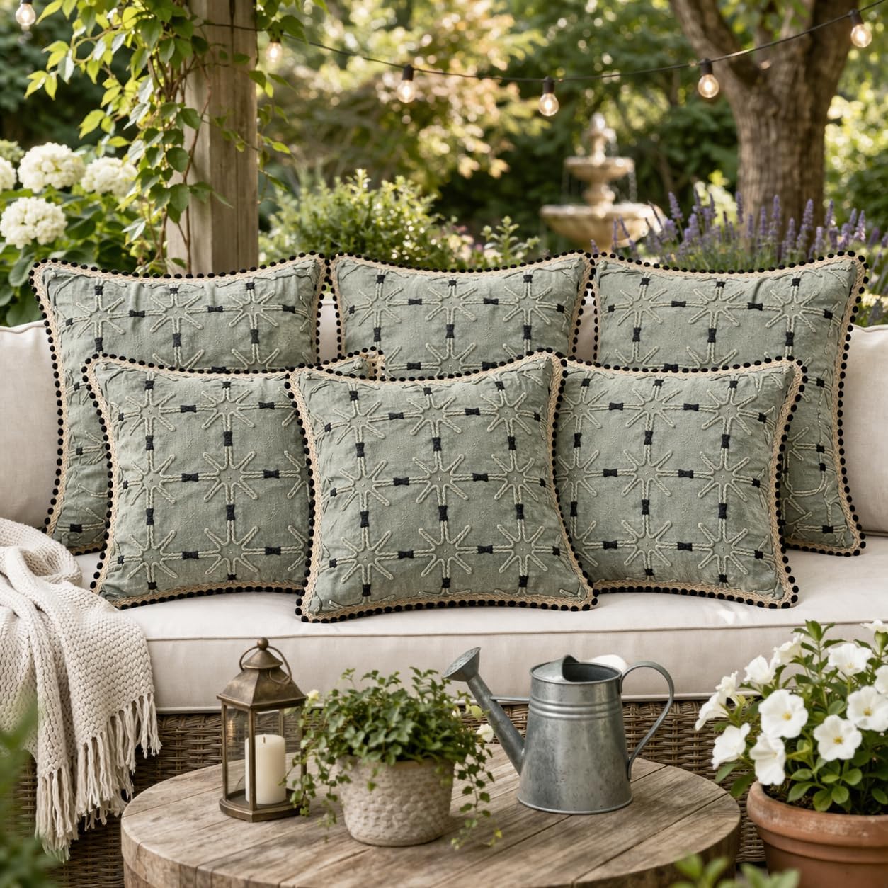 Celeste Star Grid Cushion  Olive green