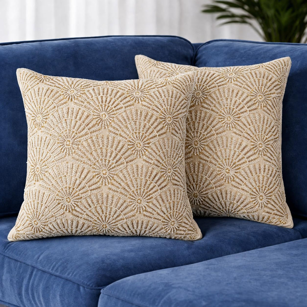 Luxury champagne gold radial embellished Cushion Cover