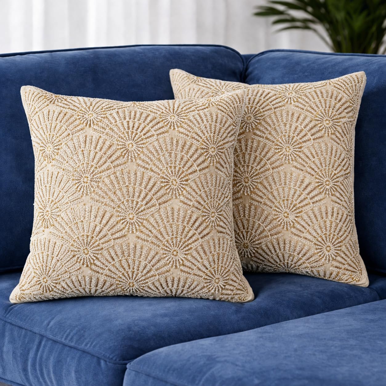 Luxury champagne gold radial embellished Cushion Cover