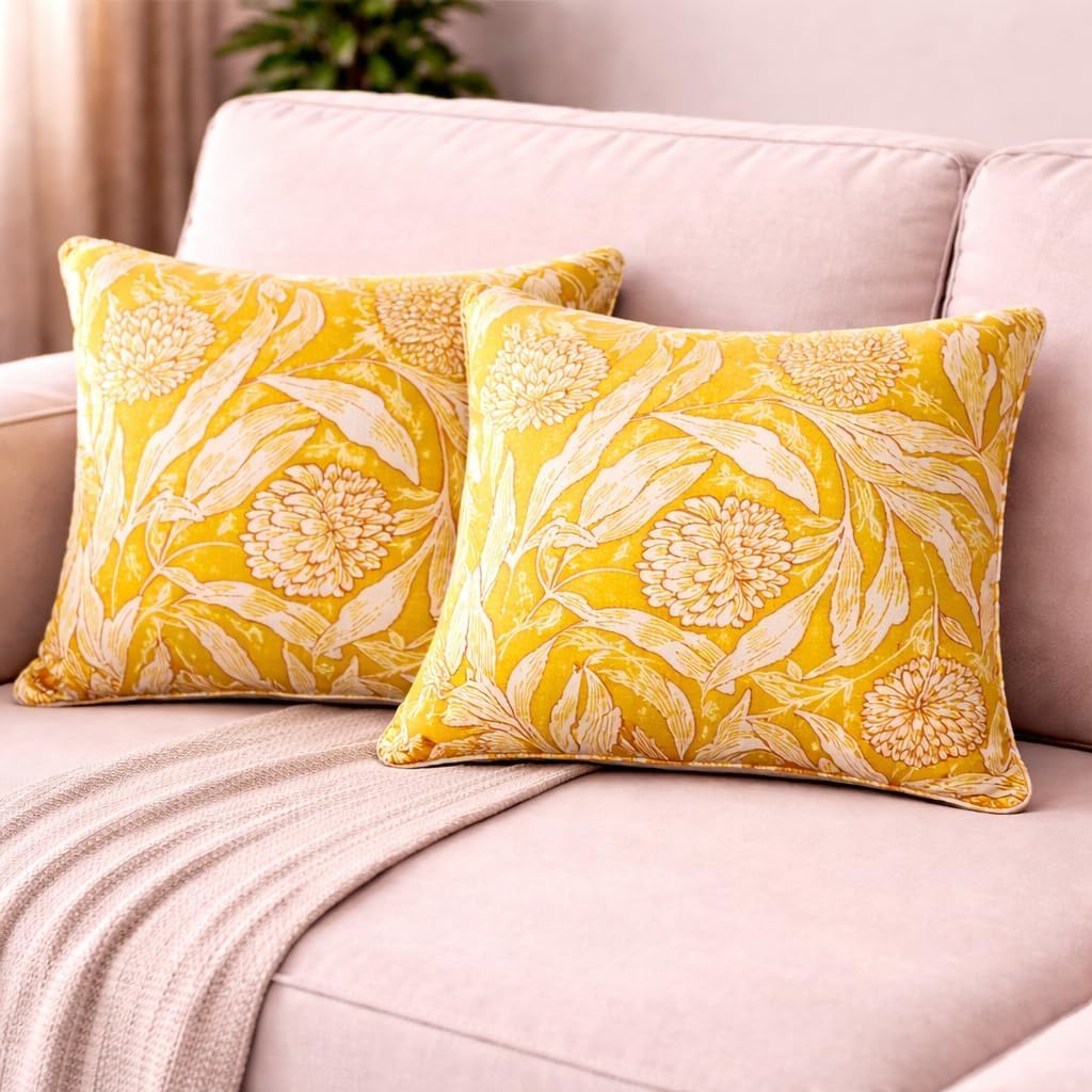 Mustard Bloom Natural Cotton Duck Cushion Cover