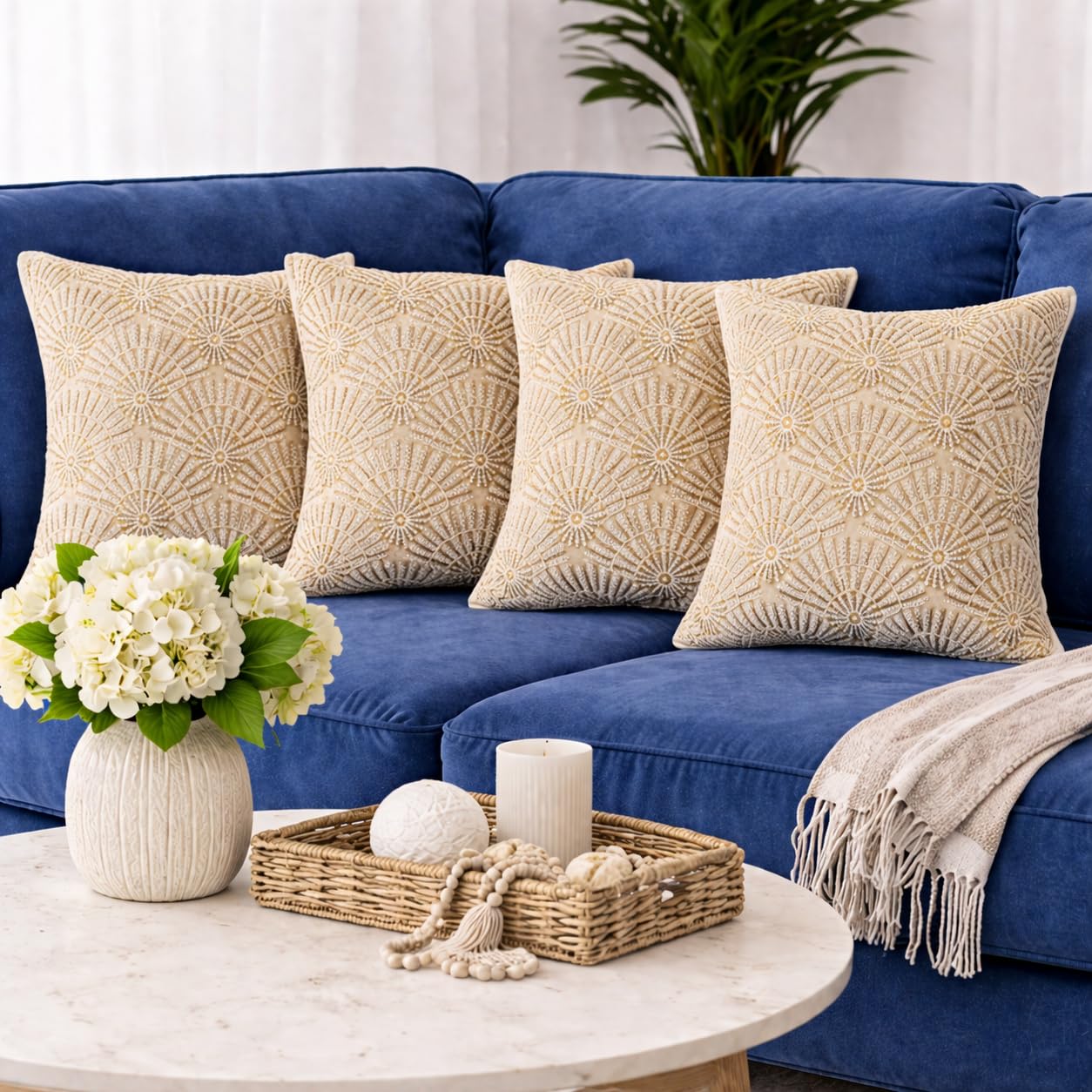 Luxury champagne gold radial embellished Cushion Cover