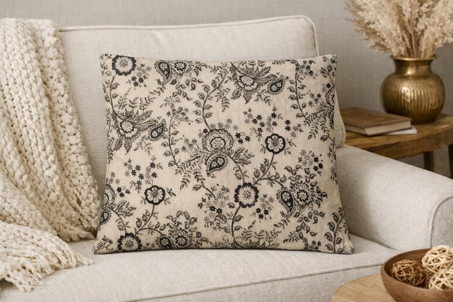 Monochrome Meadow Cushion Cover