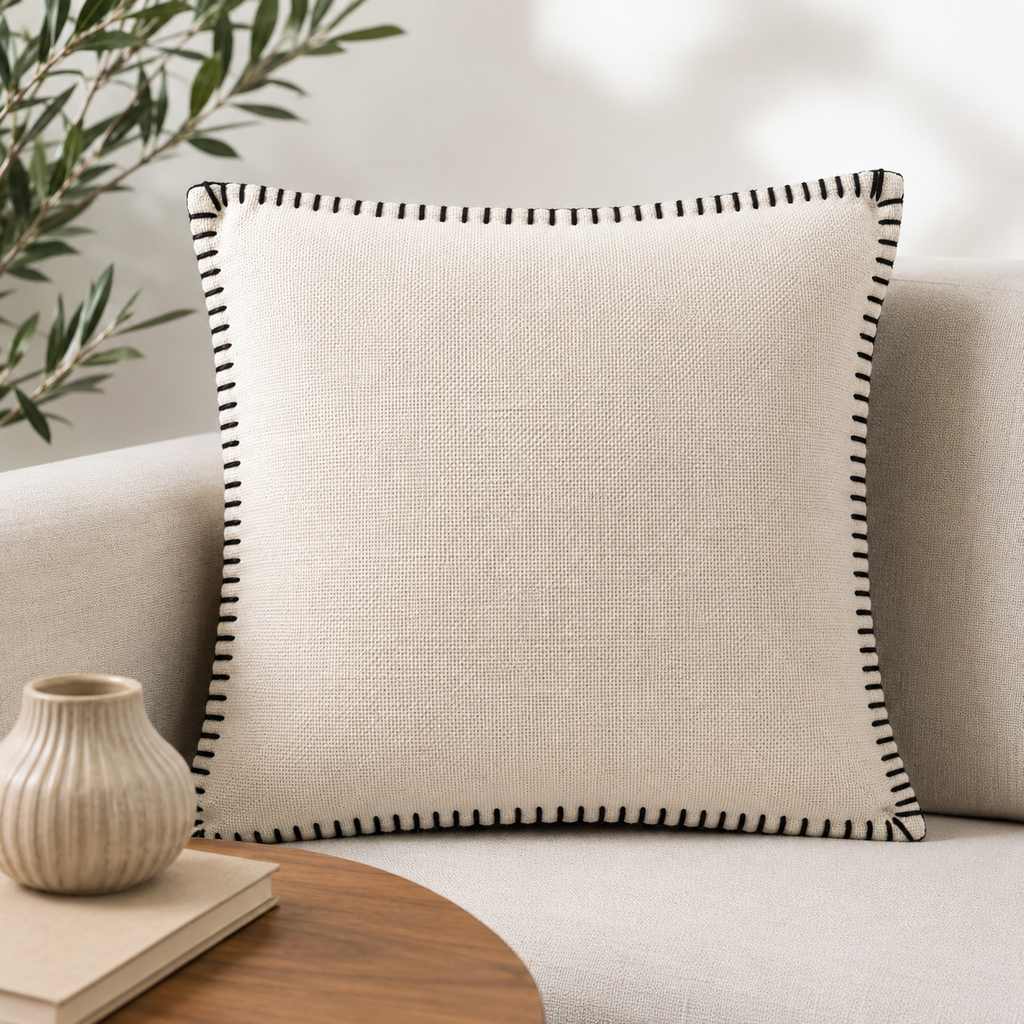 Ivory Grace Embroidered Cotton Cushion Cover