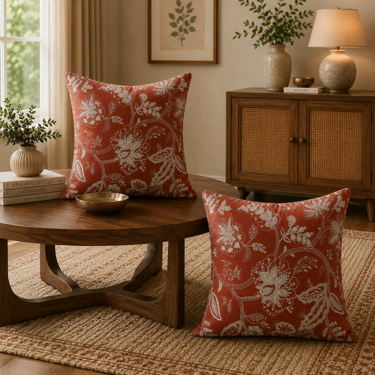 Handcrafted Garden Embroidered Linen Cushion Cover