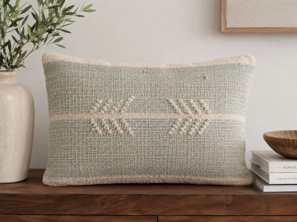 Sage Reverie Textured Cotton-Jute Cushion Cover