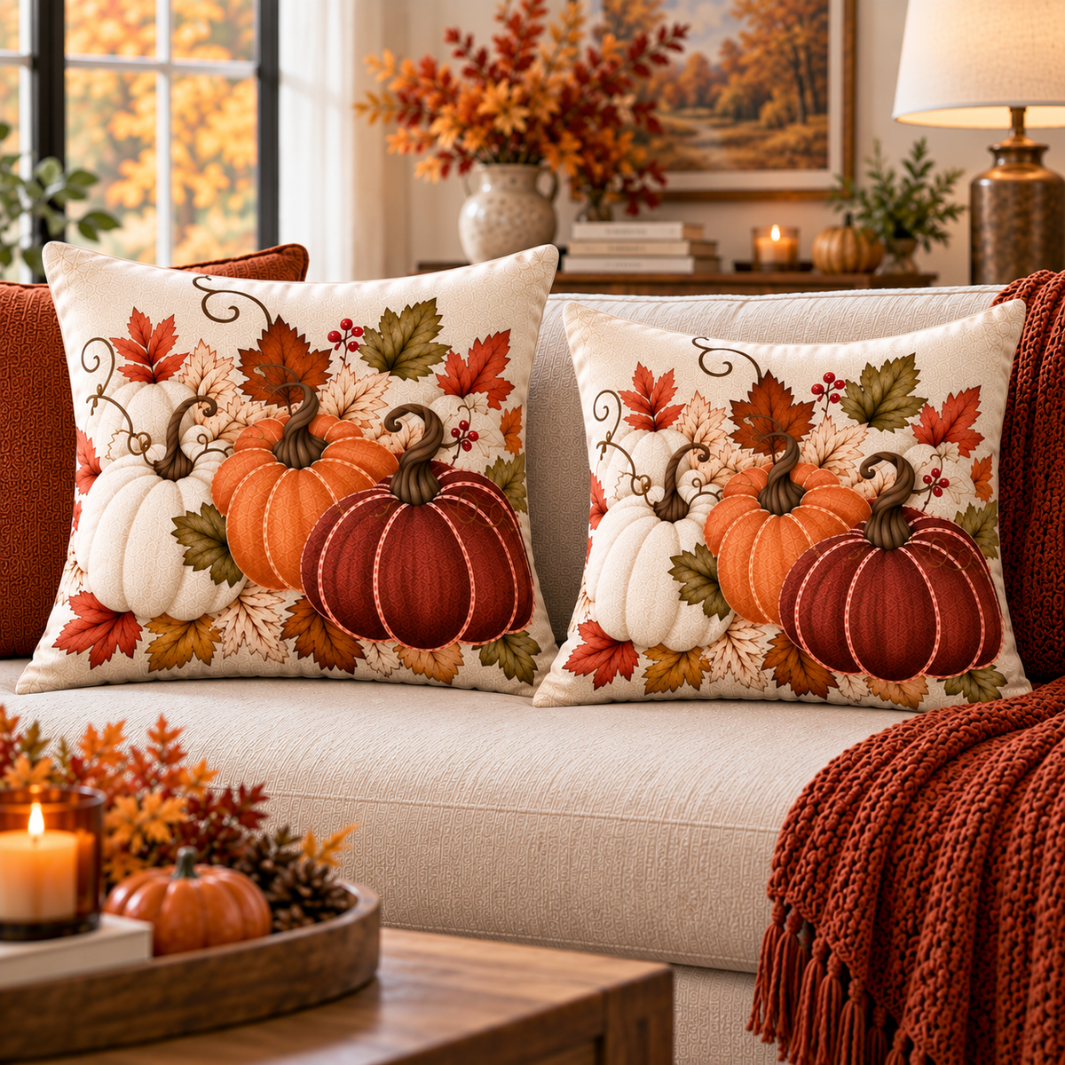 Vintage Harvest Pumpkin Pillow Cover – Rustic Autumn Decorative Throw Pillow - pack of 2