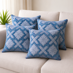 Indigo Mist Acid-Washed Crewel Cushion