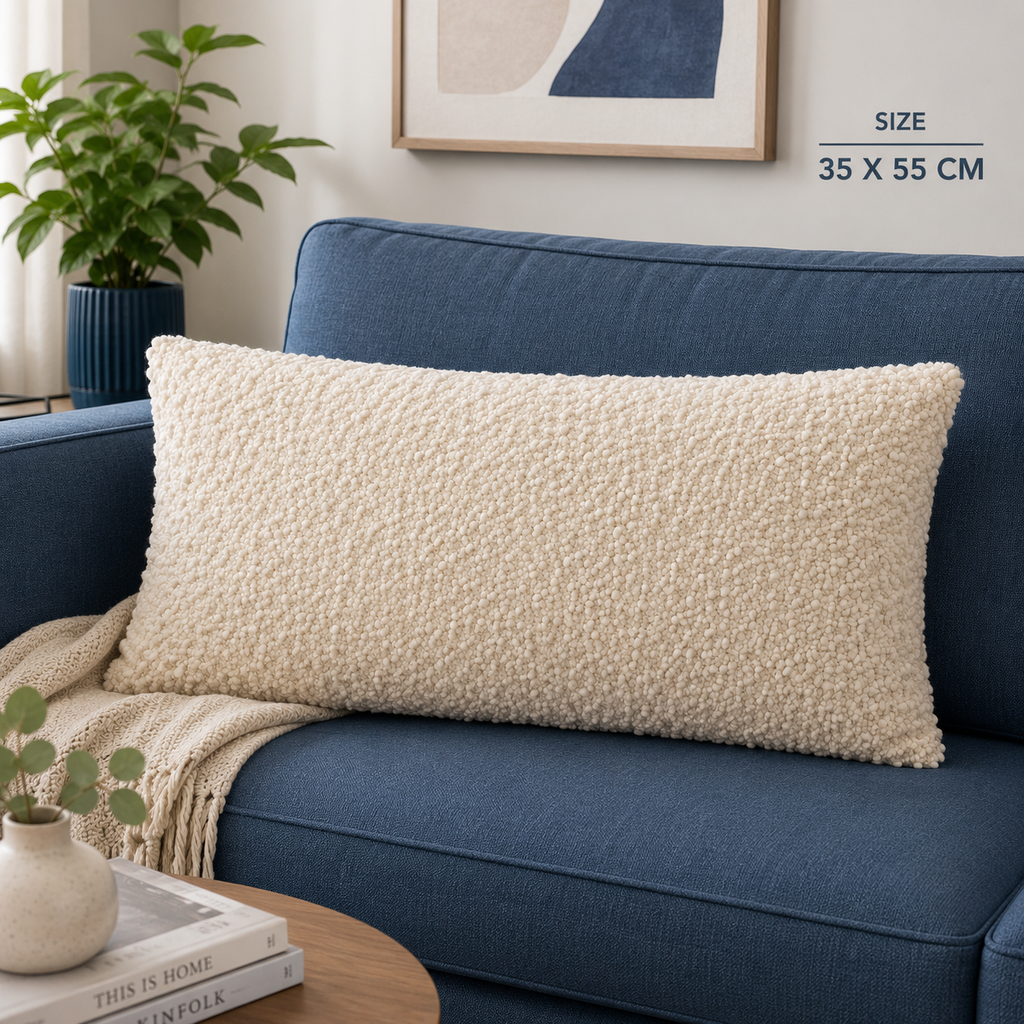 Ivory Cloud Cotton Blend Textured Cushion Cover