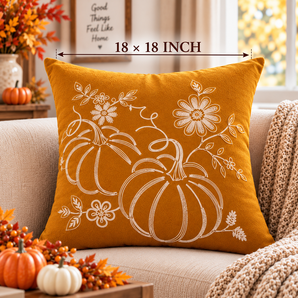 Pumpkin Harvest Throw Cushion Cover – Autumn Fall Decorative Accent Pillow - pack of 2