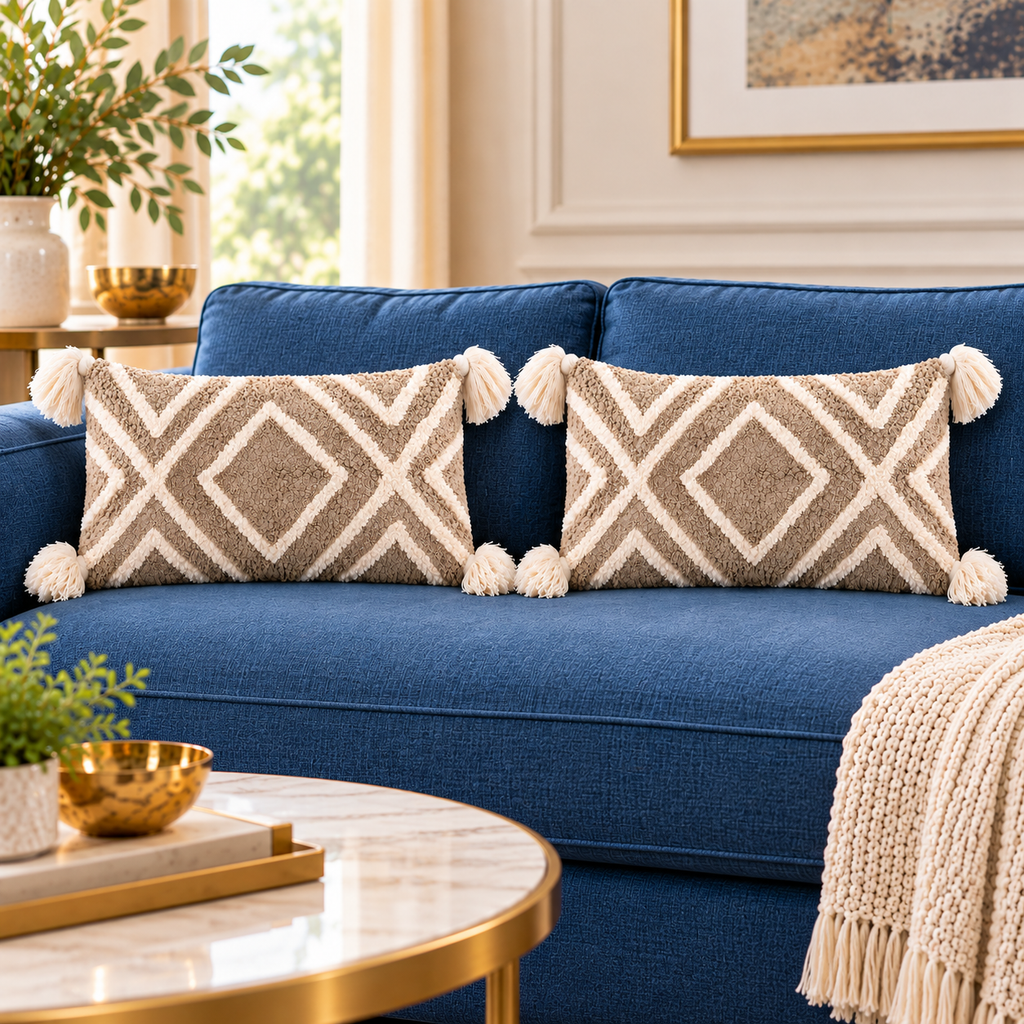 Sandstone Diamond Tufted Cotton Blend Cushion Cover