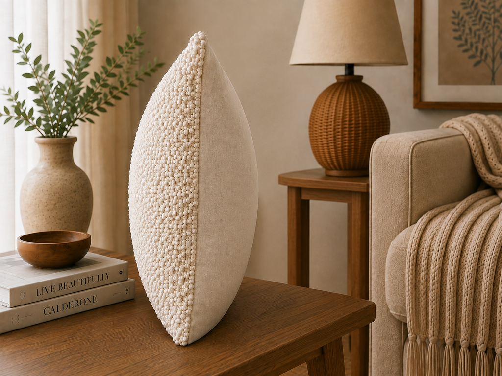 Ivory Cloud Cotton Blend Textured Cushion Cover