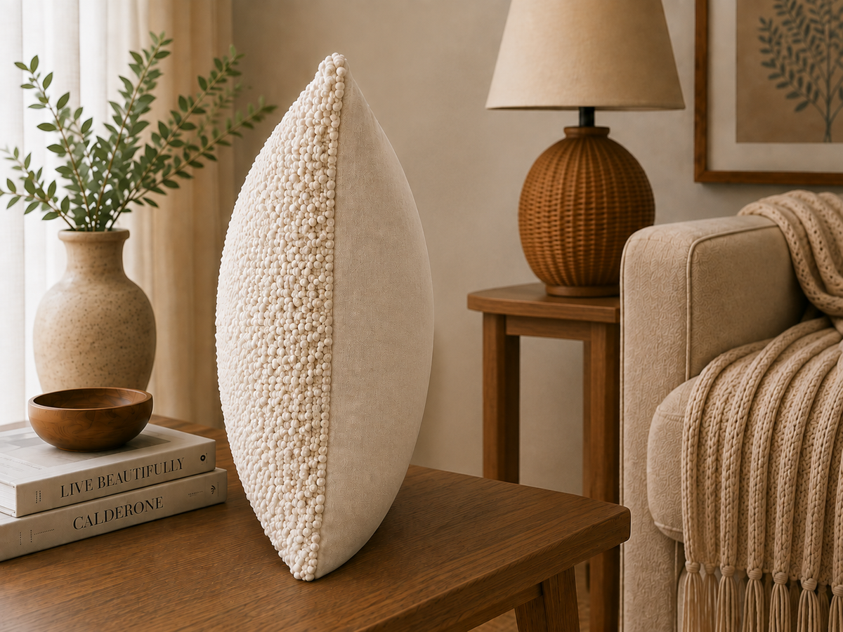 Ivory Cloud Cotton Blend Textured Cushion Cover