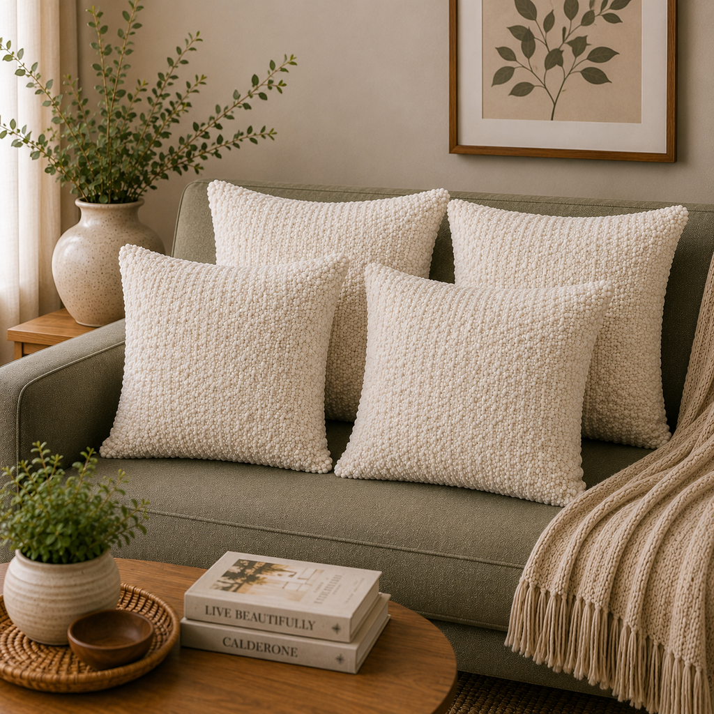 Ivory Cloud Cotton Blend Textured Cushion Cover