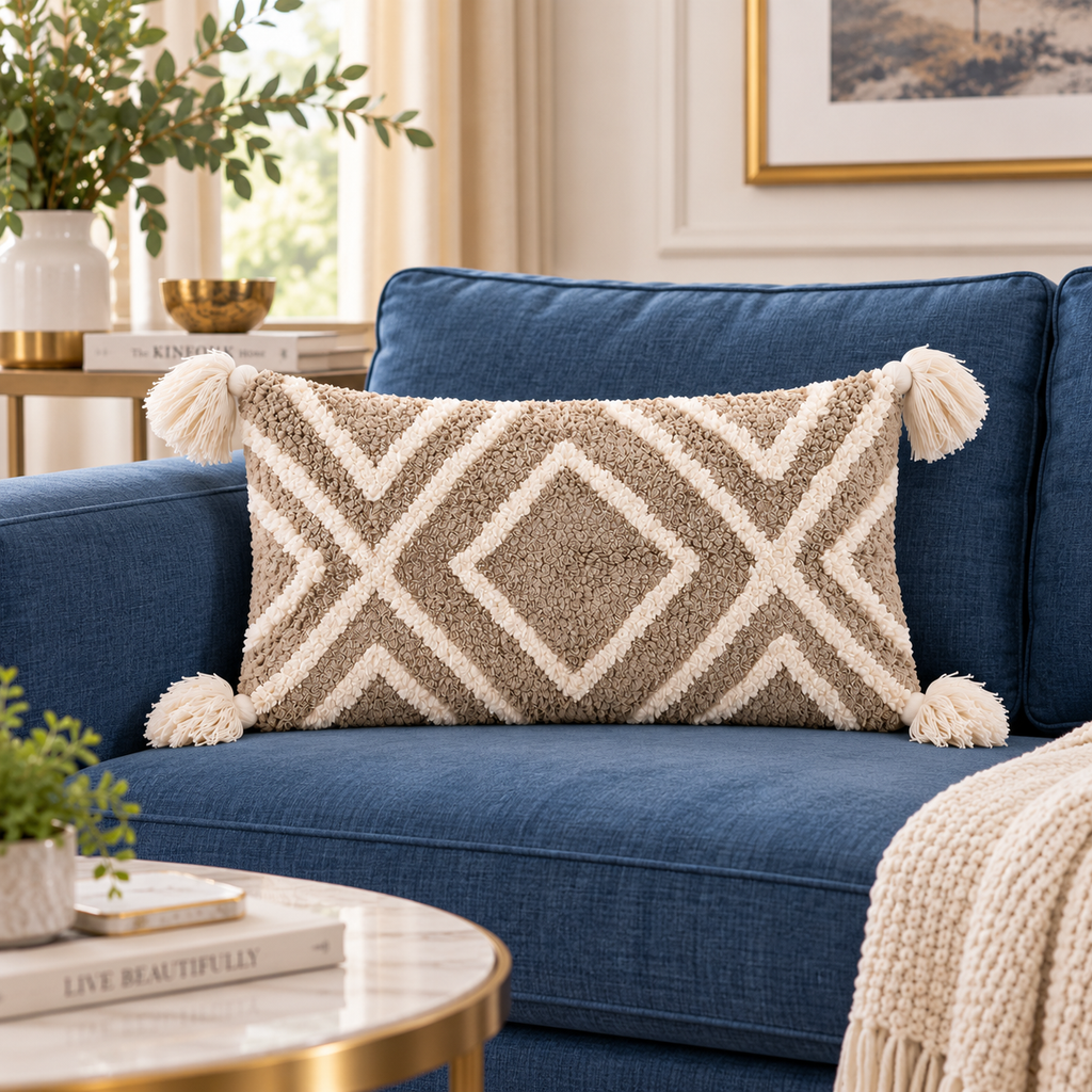Sandstone Diamond Tufted Cotton Blend Cushion Cover