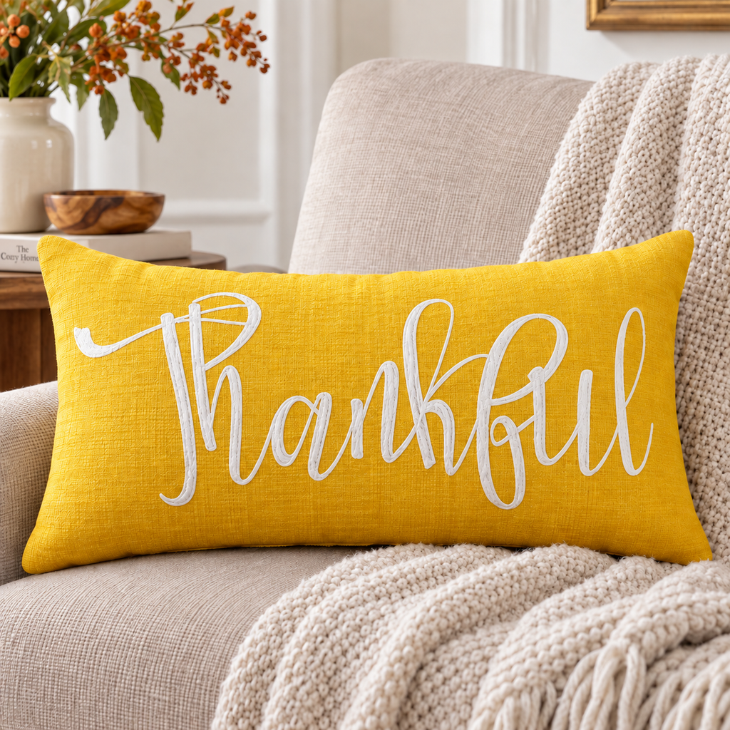 Thankful Autumn Lumbar Pillow Cover – Fall Decorative Accent Cushion– Pack of 2