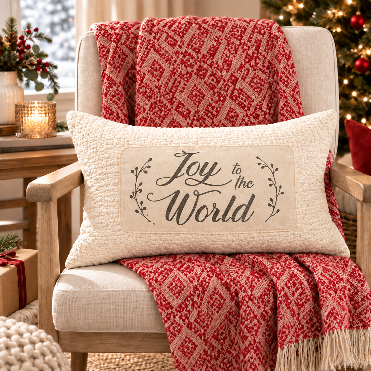 Joyful Noel Christmas Lumbar Pillow Cover – Festive Holiday Decorative Accent Pillow- pack of 2