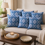 Indigo Mist Acid-Washed Crewel Cushion