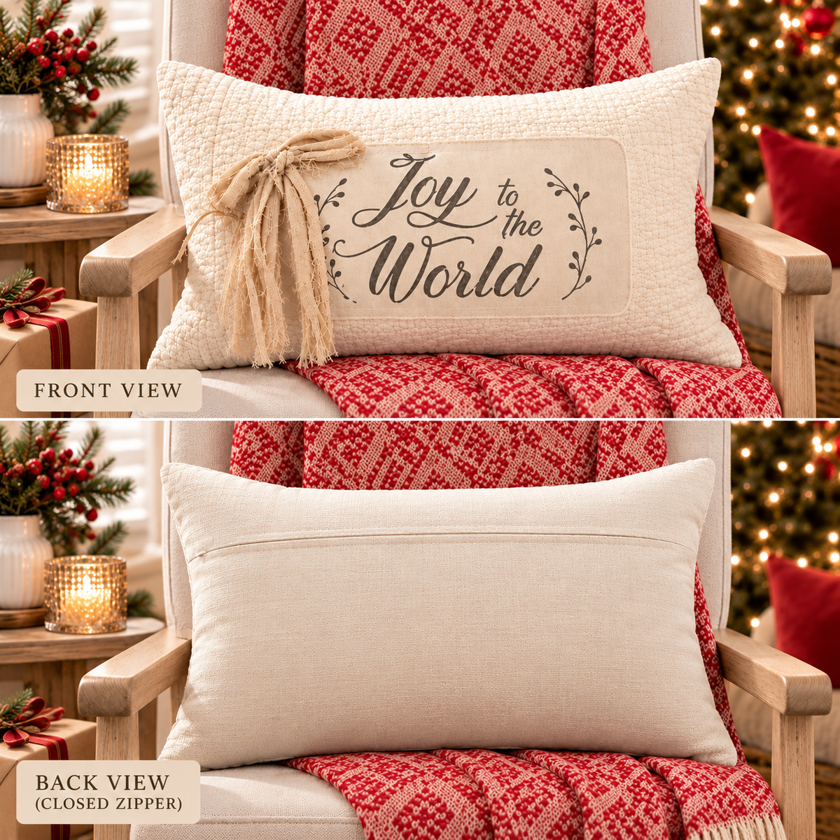 Joyful Noel Christmas Lumbar Pillow Cover – Festive Holiday Decorative Accent Pillow- pack of 2