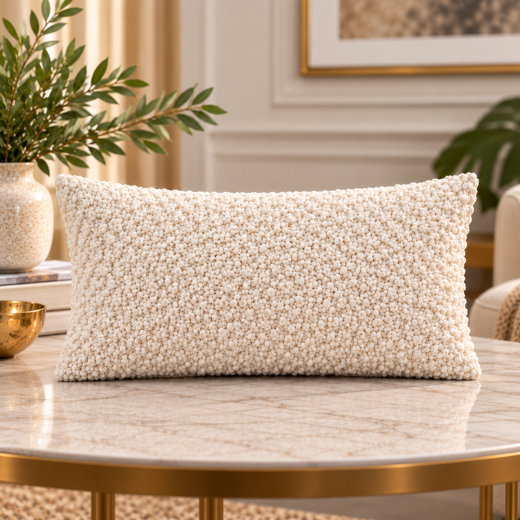 Ivory Cloud Cotton Blend Textured Cushion Cover