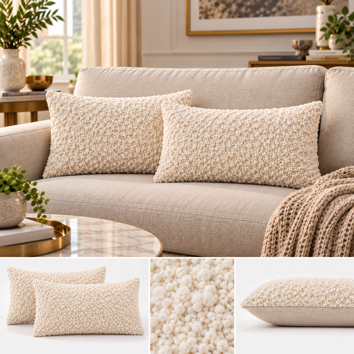 Ivory Cloud Cotton Blend Textured Cushion Cover