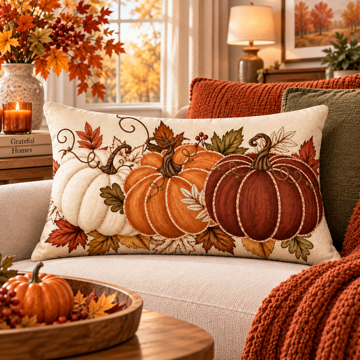 Vintage Harvest Pumpkin Pillow Cover – Rustic Autumn Decorative Throw Pillow - pack of 2