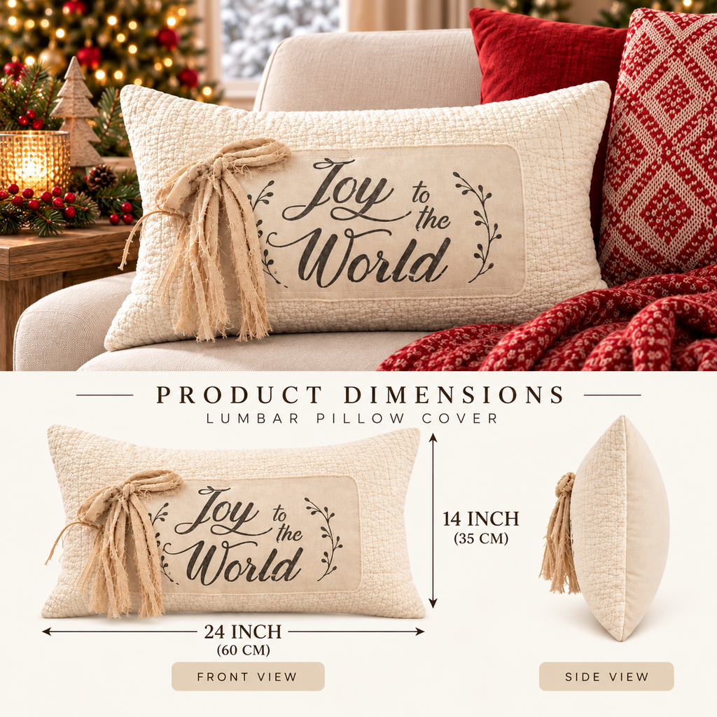 Joyful Noel Christmas Lumbar Pillow Cover – Festive Holiday Decorative Accent Pillow- pack of 2