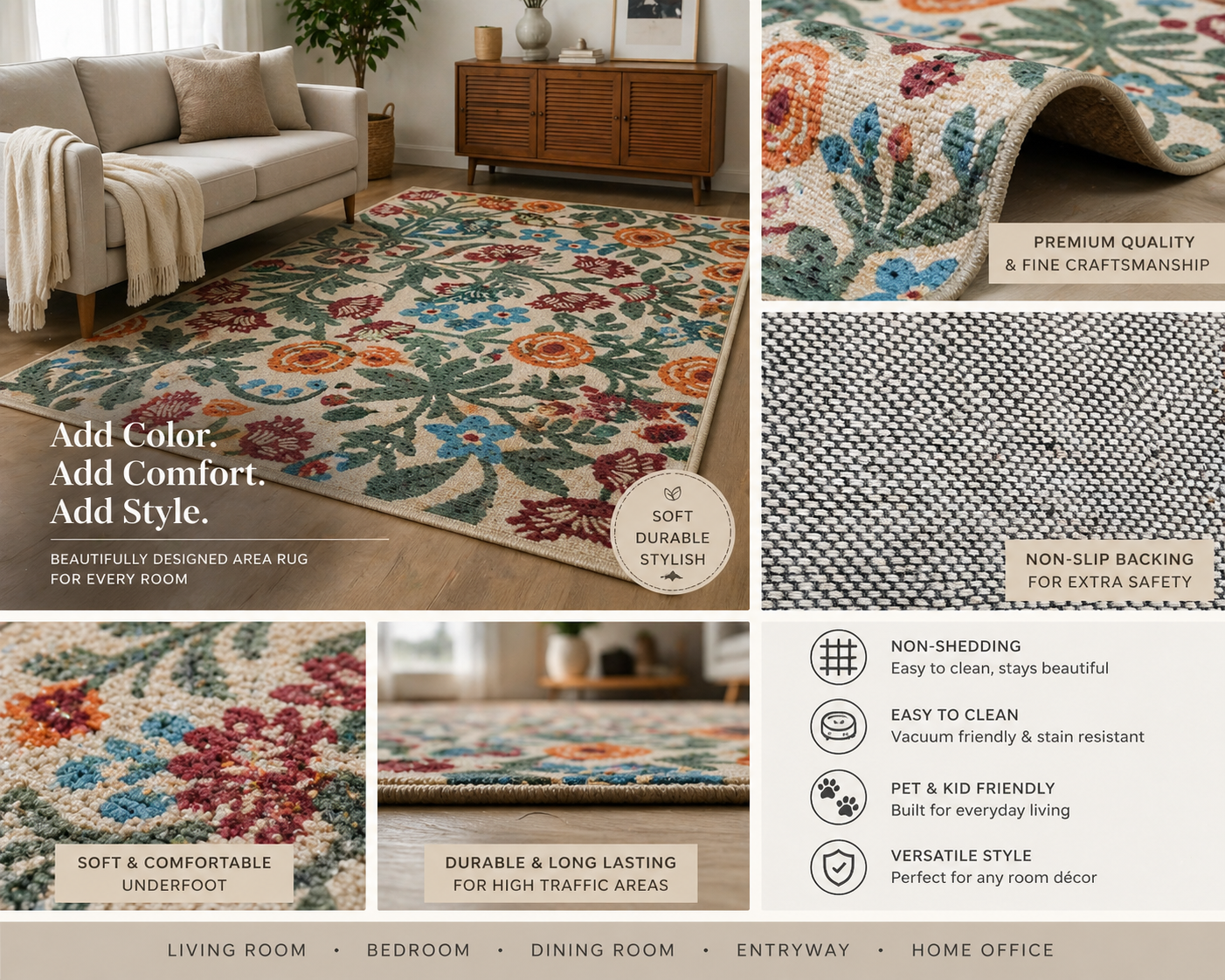 Floral Folk Art Area Rug
