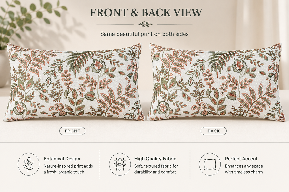 Autumn Meadow Floral Lumbar Cushion Cover – Cotton Blend Decorative Pillow Cover